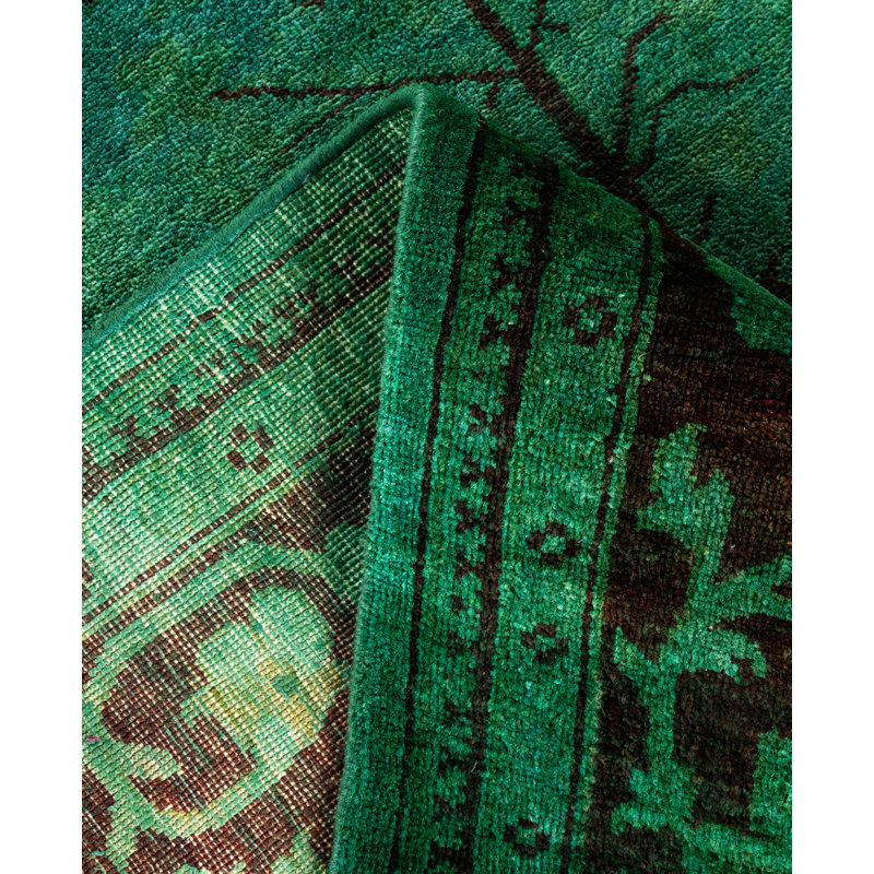 Overdyed Hand-Knotted Wool Modern-Contemporary Green Area Rug 6' 1" x 8' 10"