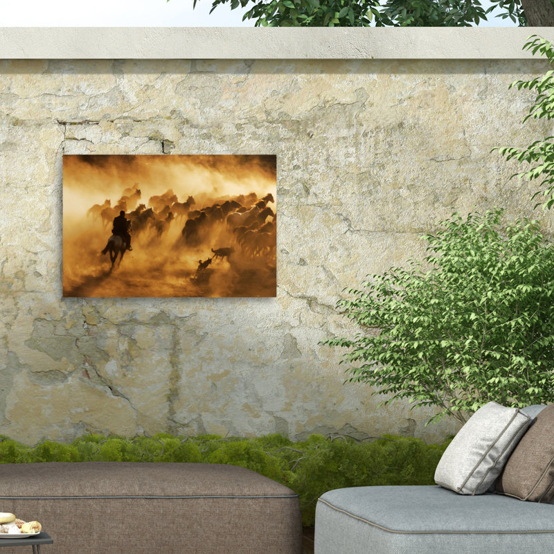 Cowboy sur toile par Feyzullah Tunc, H 22 po x l 32 po