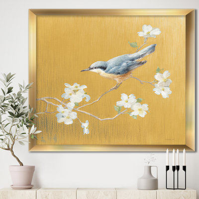 « gold oiseau on florals ii », reproduction d’image sur toile