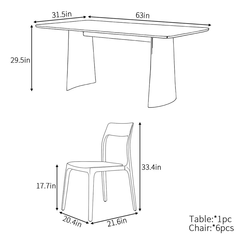 Ensemble de table de salle à manger de luxe européen à lumière simple, H 29,5 po x L 63 po x l 31,5 po