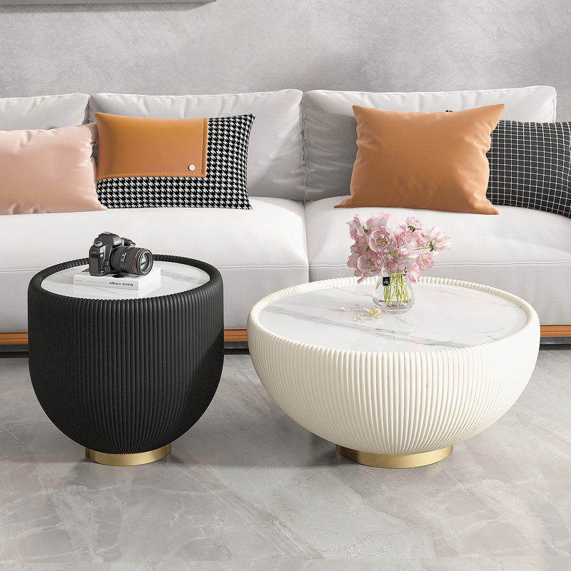 Table basse d'appoint moderne en cuir PU, Noir