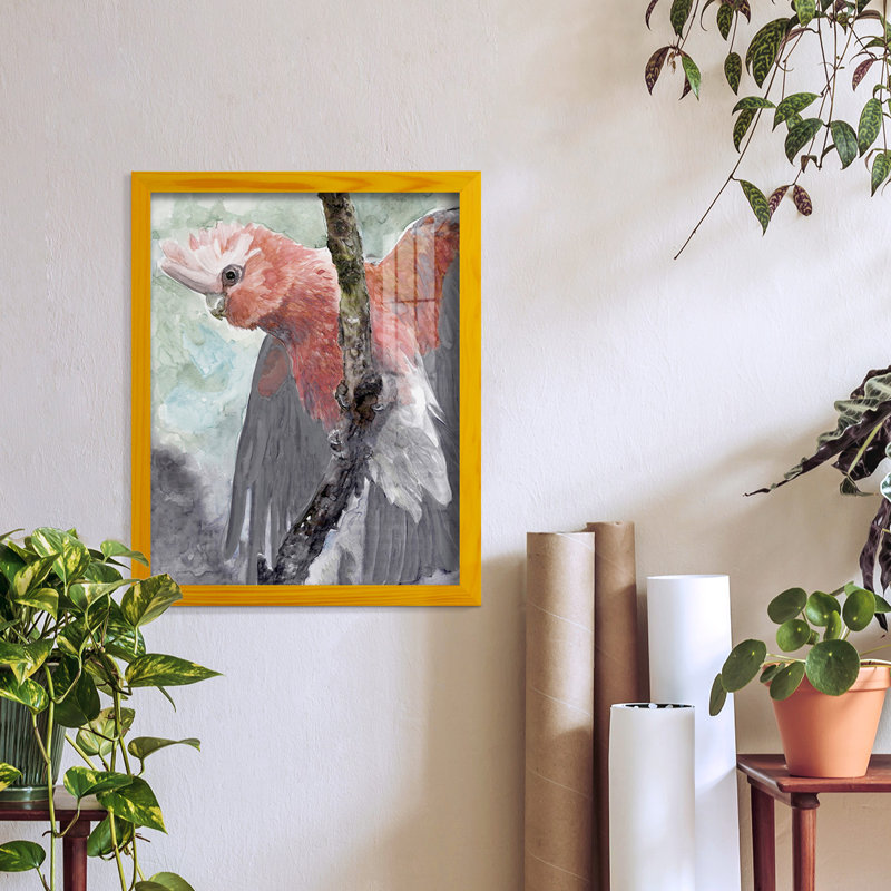 Tropic Parrot II encadré sur papier, H 15 po x l 12 po x P 1 po, Cadre jaune