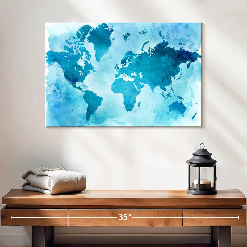 Carte du monde bleue rétro Aliaz, H 16 po x l 24 po