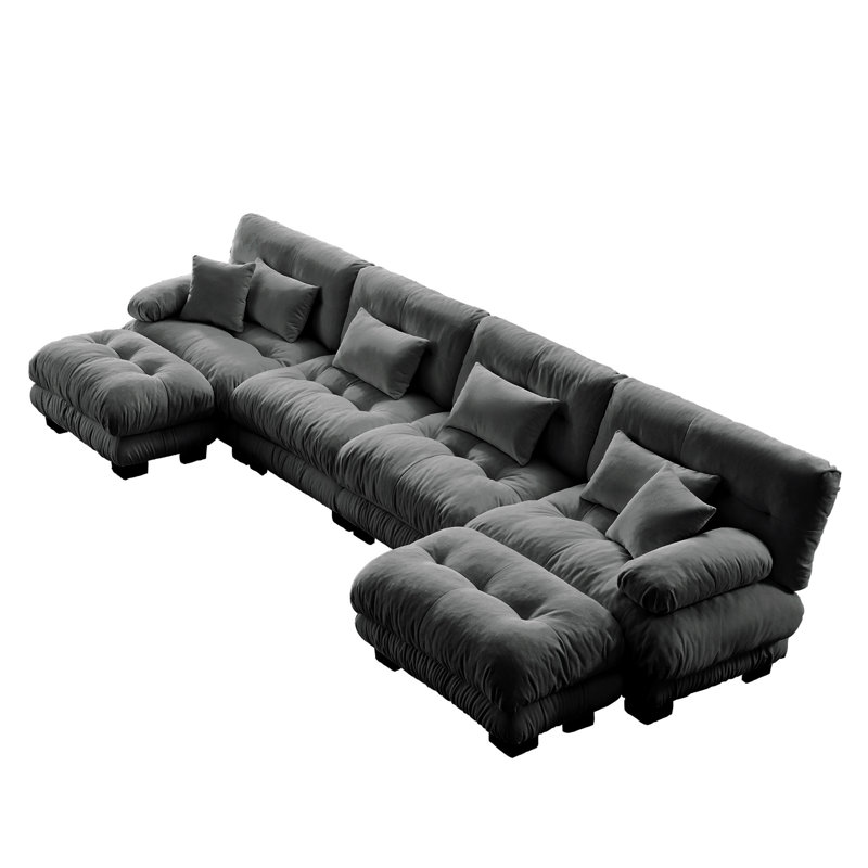Free Combination Modular Sectional Sofa,U Shaped Couch For Living Room, 4-Seater Comfy Cloud Couch With 2 Ottomans, Chenille
