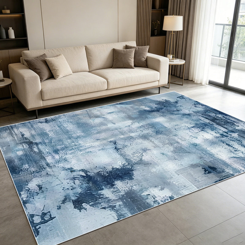 1PC Abstract Blue Distressed Watercolor Brushstroke area rugs for Living Room, Soft and Comfortable, Suitable for all seasons, easy-to-maintain, machine washable Indoor floor mat, Under Table Farmhouse suitable for dining table, bedroom, kitchen,