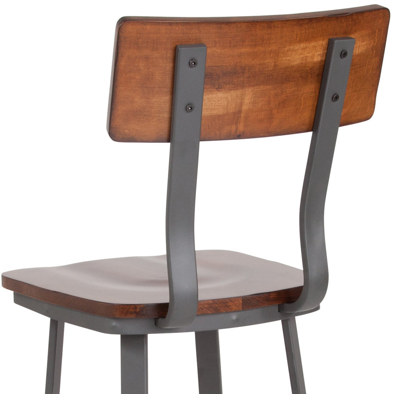 Cecilia 30" Rustic Walnut Restaurant Barstool with Wood Seat & Back & Powder Coat Frame, Brown/Black