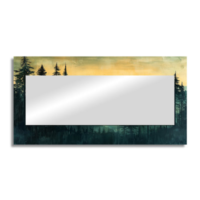 Calm Mountain Silhouette In Woodlands I - Traditional Mirror For Wall Art Decor - Printed On Metal