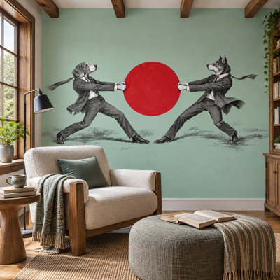 Papier peint anthropomorphique avec chiffres de chien vert menthe et cercle rouge