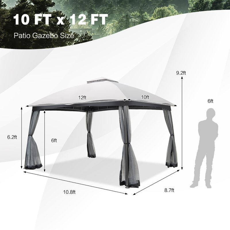 Costway 10x12 Ft 2-tier Patio Gazebo Canopy Netting Heavy-duty Metal Easy-setup Outdoor
