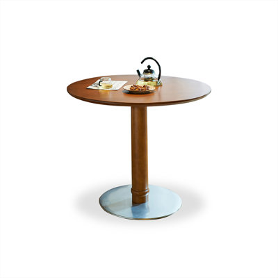 Brown Round Solid with stainless steel Dining Table For Dining Room/Kitchen