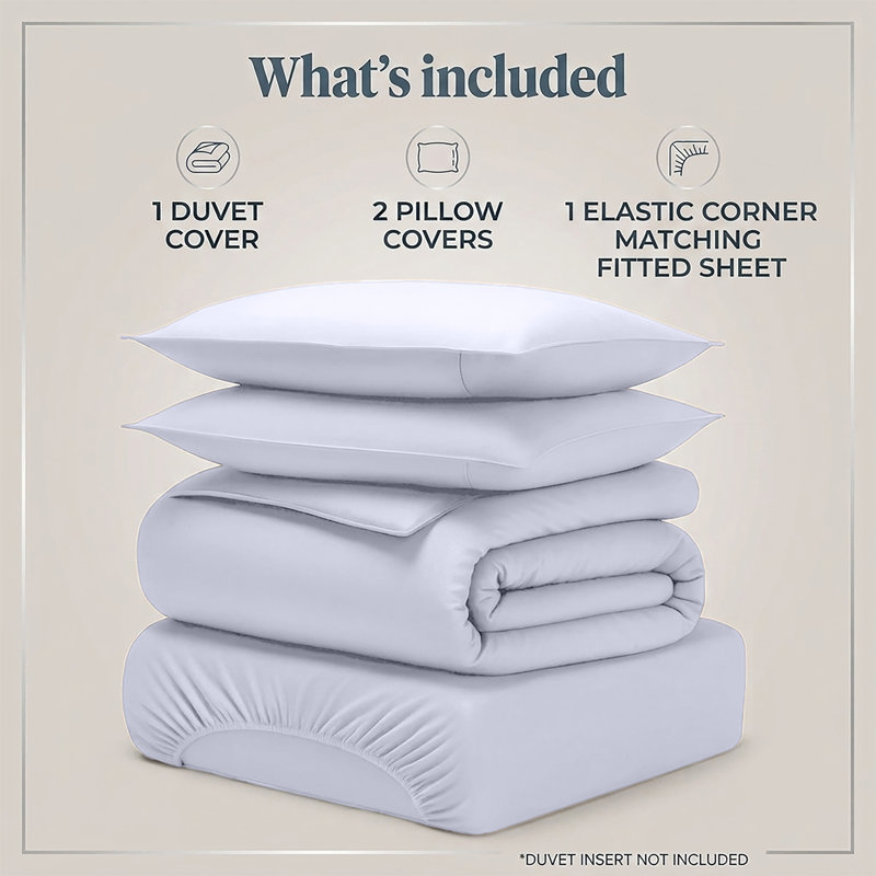 4-Piece Microfiber Duvet Cover Set – Pillowcases & Fitted Sheet, Single Duvet Cover  + 3 Additional Pieces, White