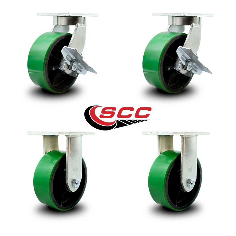 Ensemble de roulettes en poly robuste sur roulettes en fonte 2 freins 2 rigides SCC