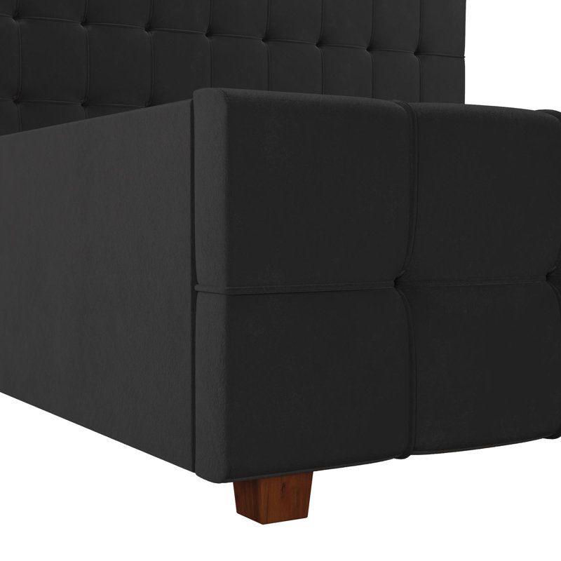 Tori Mid-Century Modern Upholstered Bed with Storage & Wooden Frame