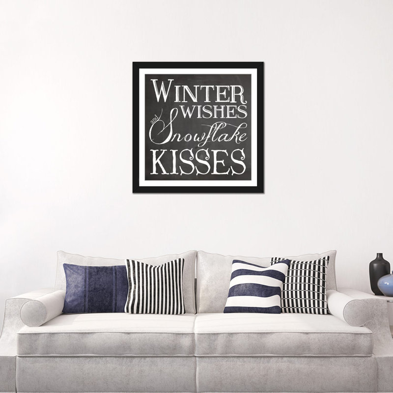 «Christmas Chalk V», art textuel sur toile, H 16 po x l 16 po x P 1 po, Papier d'art encadré noir, Blanc