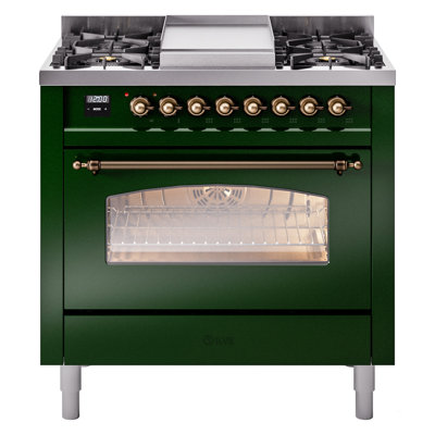 ILVE Nostalgie II Series 36 inch Dual Fuel Range with 6 Burners, Griddle (Glass Door)