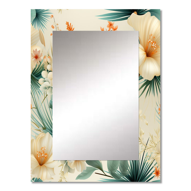 Amania Seashell Serenity Tropical Pattern - Coastal Decorative Wall Mirror, Nautical Mirror, Printed Metal Art, 32" x 24"