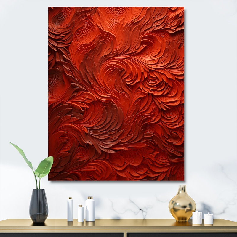 Volcanic Red Fusion Vector 2 - Tachisme, art mural, Toile tendue, 32" H x 16" W