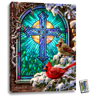 Cardinals Stained Glass 18x24 Fully Illuminated ColorChange LED Print