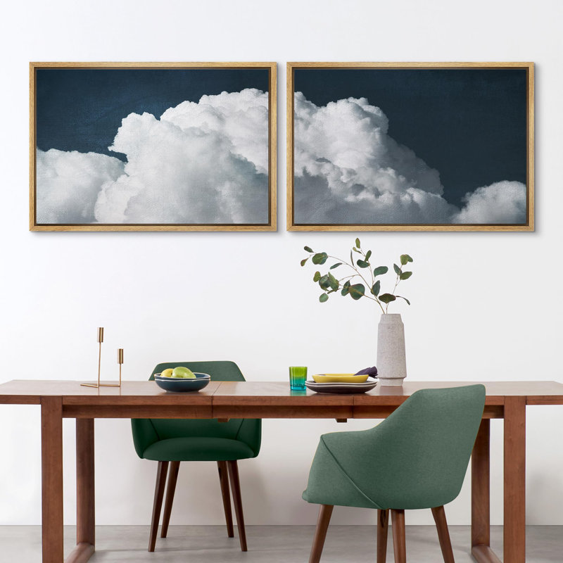 Cumulus Dreams, bleu ciel, nuages, 2 pièces, H 16 po x l 24 po, Encadré naturel