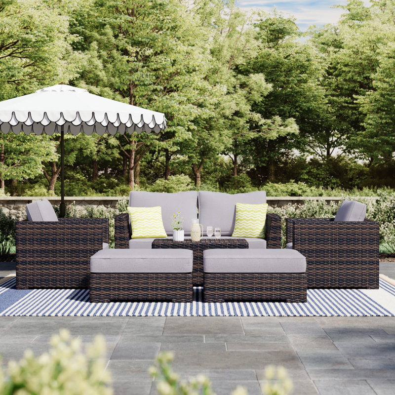 Cariah Wicker Fully Assembled 6 - Person Seating Group with Cushions