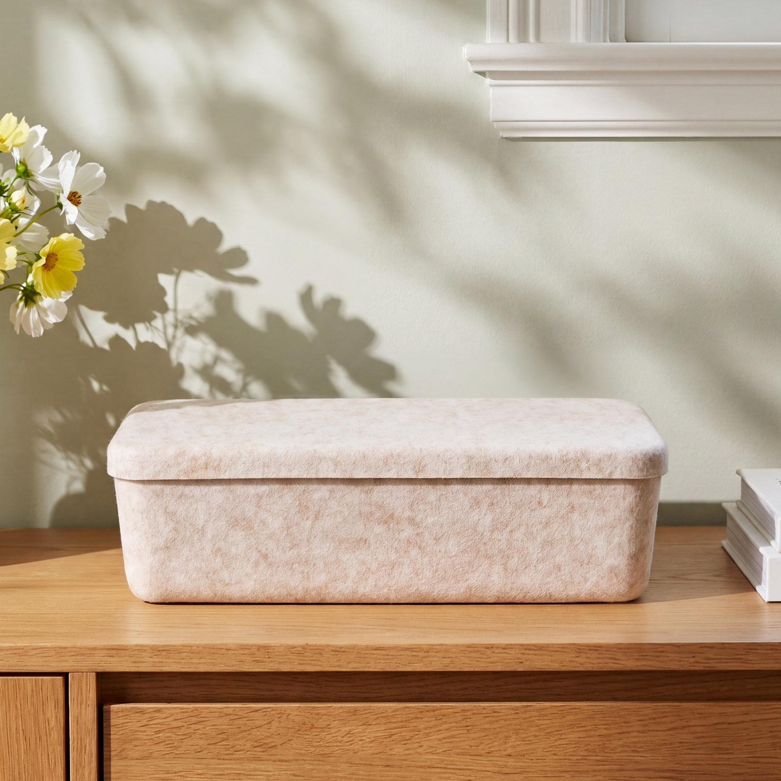 Sculpted Felt Wool Storage Bin, Beige