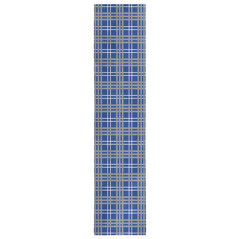 Paid Polyester Table Runner, 72" L x 16" W, Dark Blue/White/Silver