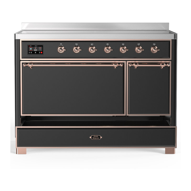 Cuisinière à induction 48 pouces avec 6 éléments à induction en graphite mat Majestic III Series (garniture cuivre), Cuivre