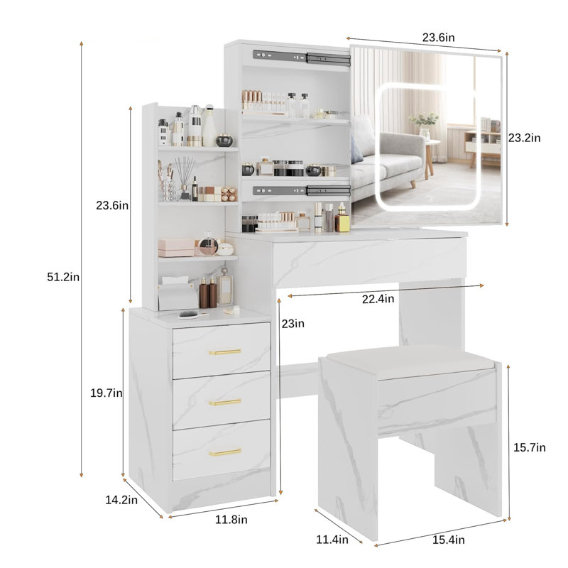 Vanity Desk,makeup Vanity Desk With Sliding Lighted Mirror, Charging Station, White