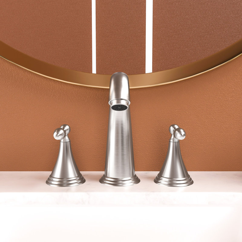 3 Hole Bathroom Faucet With 2 Handles In Brushed Nickel - Construction From Brass And Stainless Steel For A Reliable Pop Up Drain Made Of Solid Long Service Life
