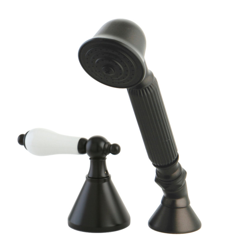 Garniture de robinet de baignoire romaine à fixation sur plateau à poignée simple avec douche à main, Bronze huilé