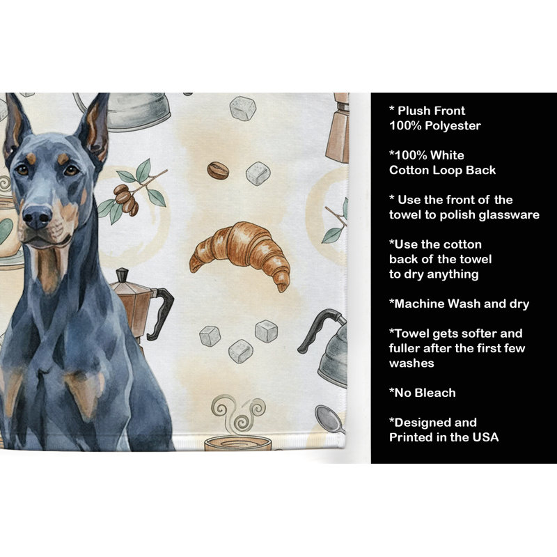 Blue Doberman Pinscher Coffee Bar Kitchen Towel, Blue Doberman Pinscher