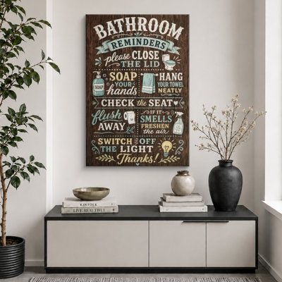 «Rustic Bathroom Reminders», impression sur bois, impression sur toile encadrée