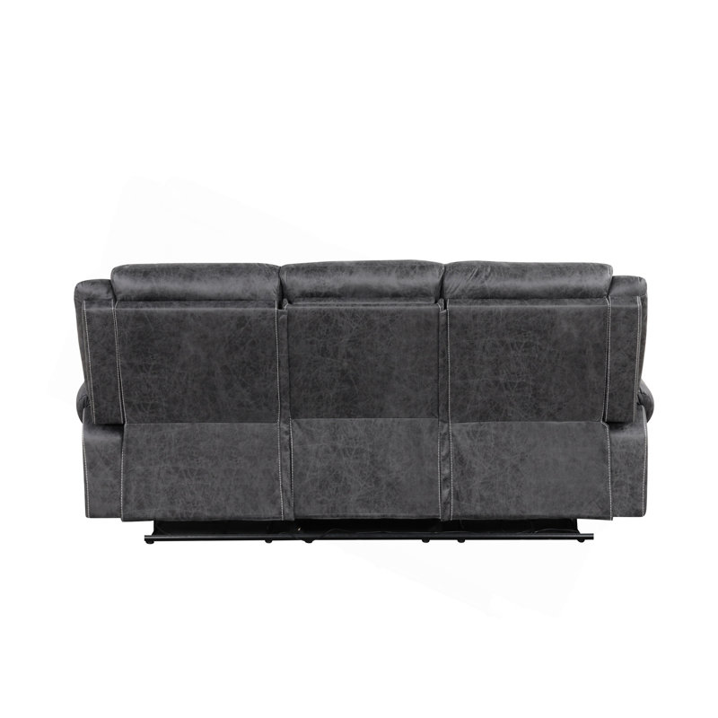 Canapé en microfibre gris foncé Power Motion avec table rabattable