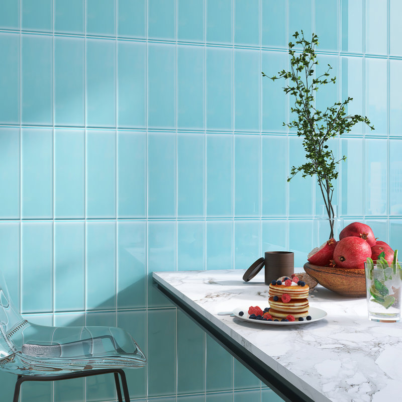Crystile 4" x 12" Glass Mosaic Subway Tile, Blue Green