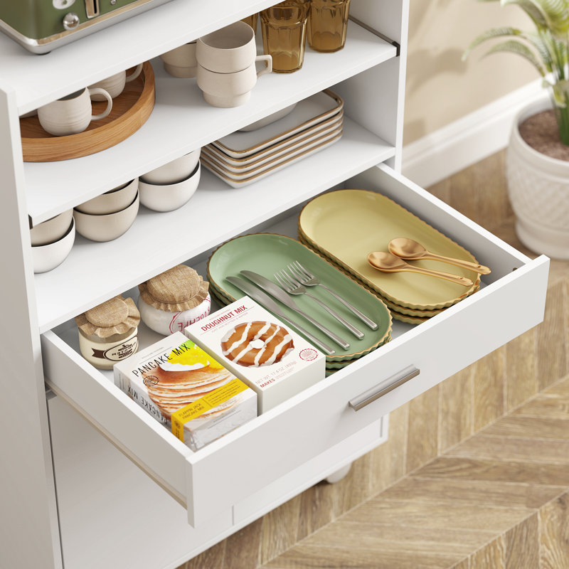 HOMCOM Kitchen Trolley with Wheels, Modern Mobile, 59 x 40 x 92 cm, White