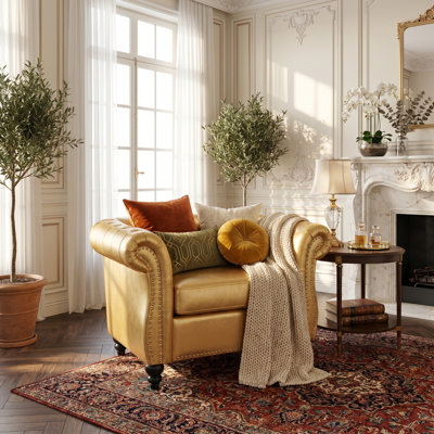 Canapé d'appoint 38,98 po, fauteuil club en similicuir capitonné à boutons profonds, pieds en bois de bouleau massif, revêtement imperméable et résistant aux taches, fauteuil compact