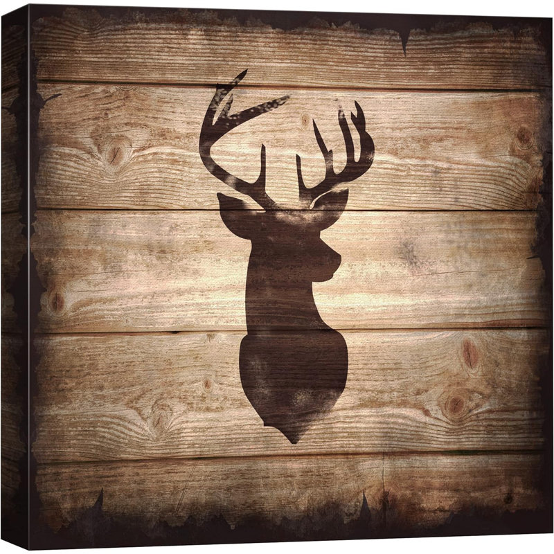 " Square Deer With Antler On Wood Board Texture Background Giclee "