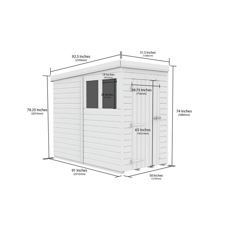 4ft x 8ft Pent Shed - Double Door with Windows