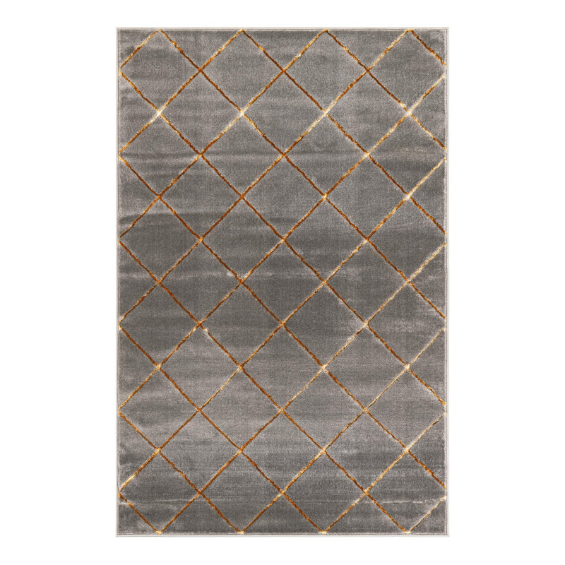 Tapis à carreaux gris et or Latitude Run® Novica, Rectangle 4 pi 1 po x 6 pi 1 po