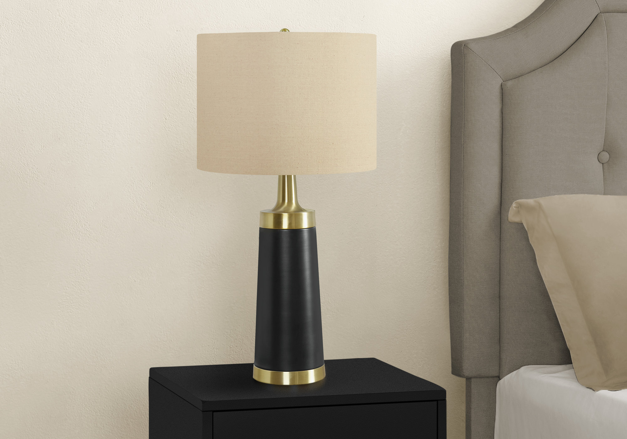 Mercer41 Lighting, 28"H, Table Lamp, Black Metal, Beige Shade ...