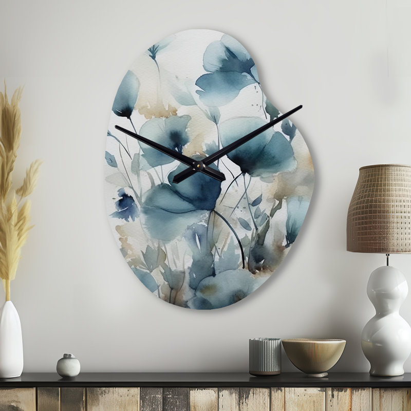 Horloge murale asymétrique en forme de feuille bleue, Petit