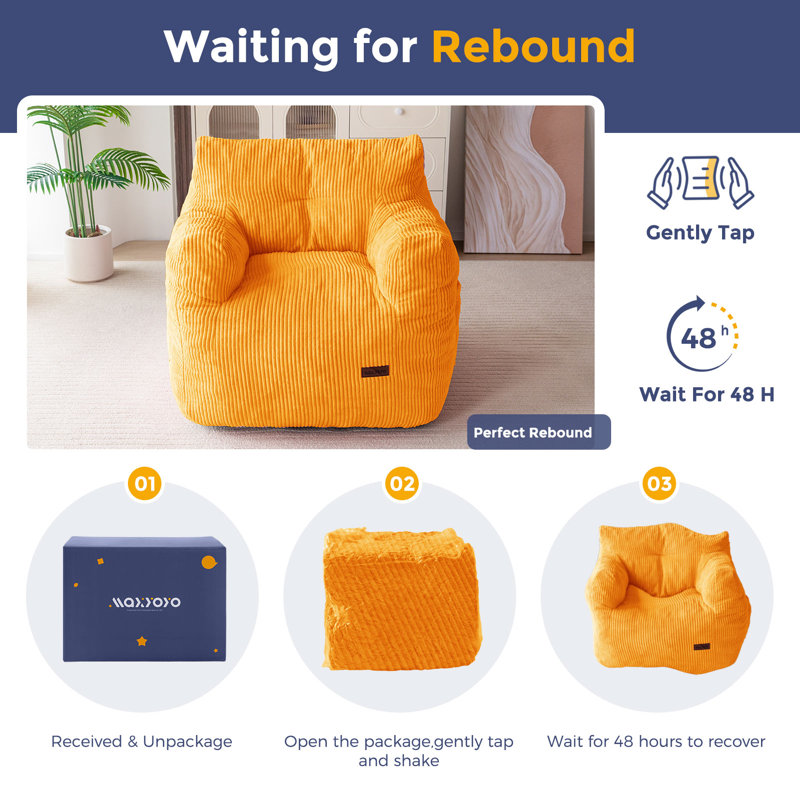 Fauteuil à billes en velours côtelé, Velours côtelé orange