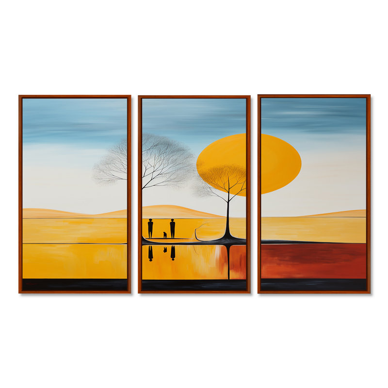 Eliana - Ensemble de reproduction d'art mural paysage abstrait, Cadre flottant brun, H 40 po x l 60 po x P 1 po