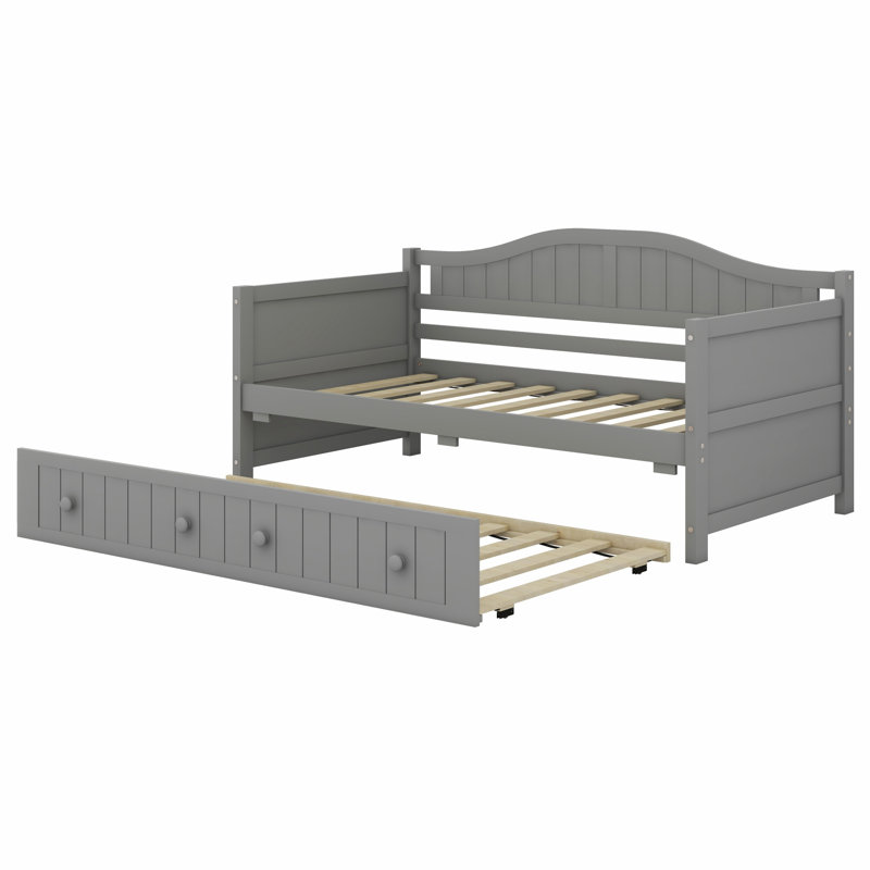 Modern Wood Daybed with Trundle Bed, Gray