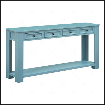 Rustic Chic Console Table With Storage Drawers And Bottom Shelf For Entryway Hallway, Dark Blue Finish