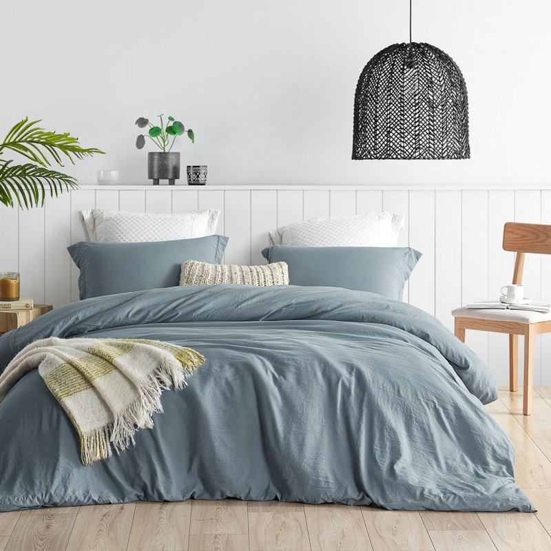 Polyester Duvet Cover, Smoke Blue, King Duvet Cover + 2 King Shams