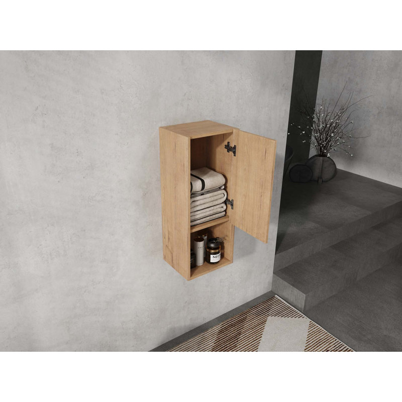Armoire latérale de salle de bain à fixation flottante de 12 pouces avec portes à fermeture douce et tablette ouverte