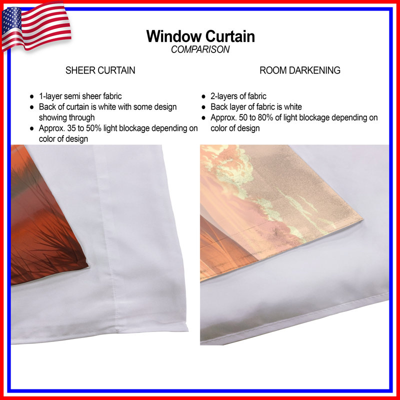 Rolling Hills With Deer Window Curtains Landscape Sheer & Room Darkening - 2 Panels, 56in x 76in - 2 panels