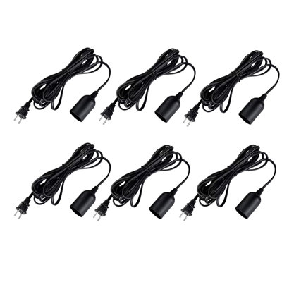 Simple Deluxe 6 Pack 15 Feet Extension Hanging Lantern Pendant Light Cord with E26 Socket, Featuring an On/Off Switch (Bulb Not Included), Black