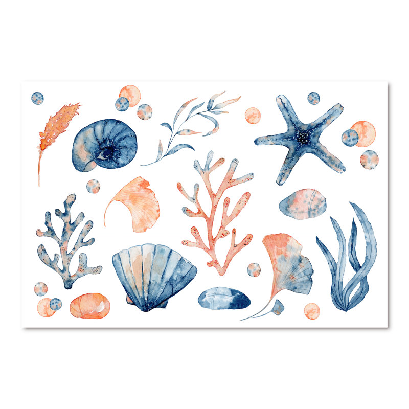 «Blue and Pink Seashells on White», reproduction sur toile, H 40 po x l 60 po x P 1,5 po, Toile tendue